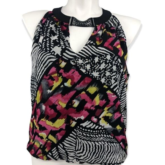 Bisou Bisou black pink sleeveless halter top - Picture 1 of 4
